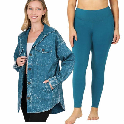 Stone Wash Shacket/Legging Sets