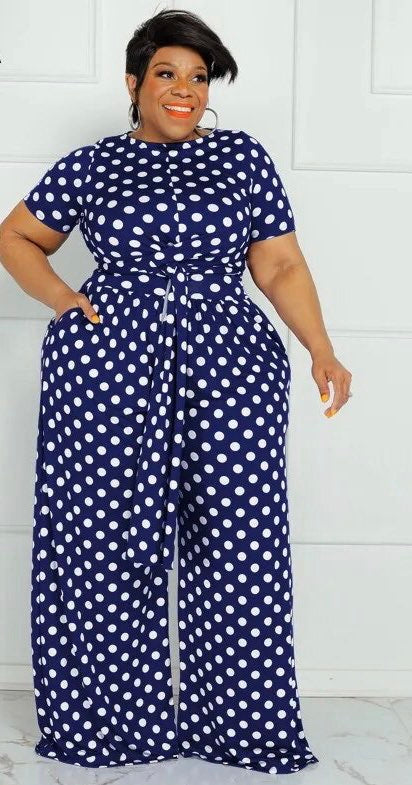 Plus-Size Palazzo Pant Set (Polka Dot)