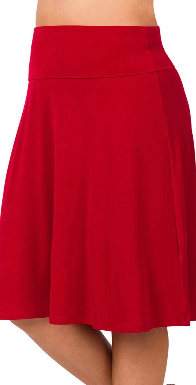 ZENANA FOLD OVER WAIST BAND A-LINE FLARED SKIRT