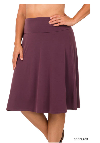 ZENANA FOLD OVER WAIST BAND A-LINE FLARED SKIRT