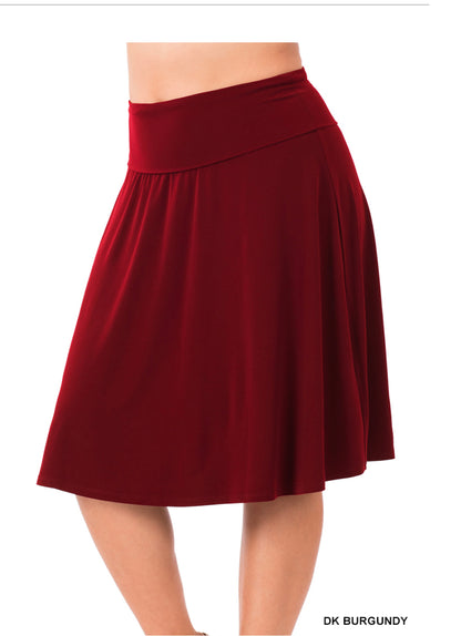 ZENANA FOLD OVER WAIST BAND A-LINE FLARED SKIRT