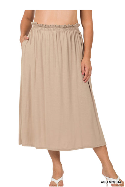 Zenana Paperbag Waist Midi Skirt With Pockets