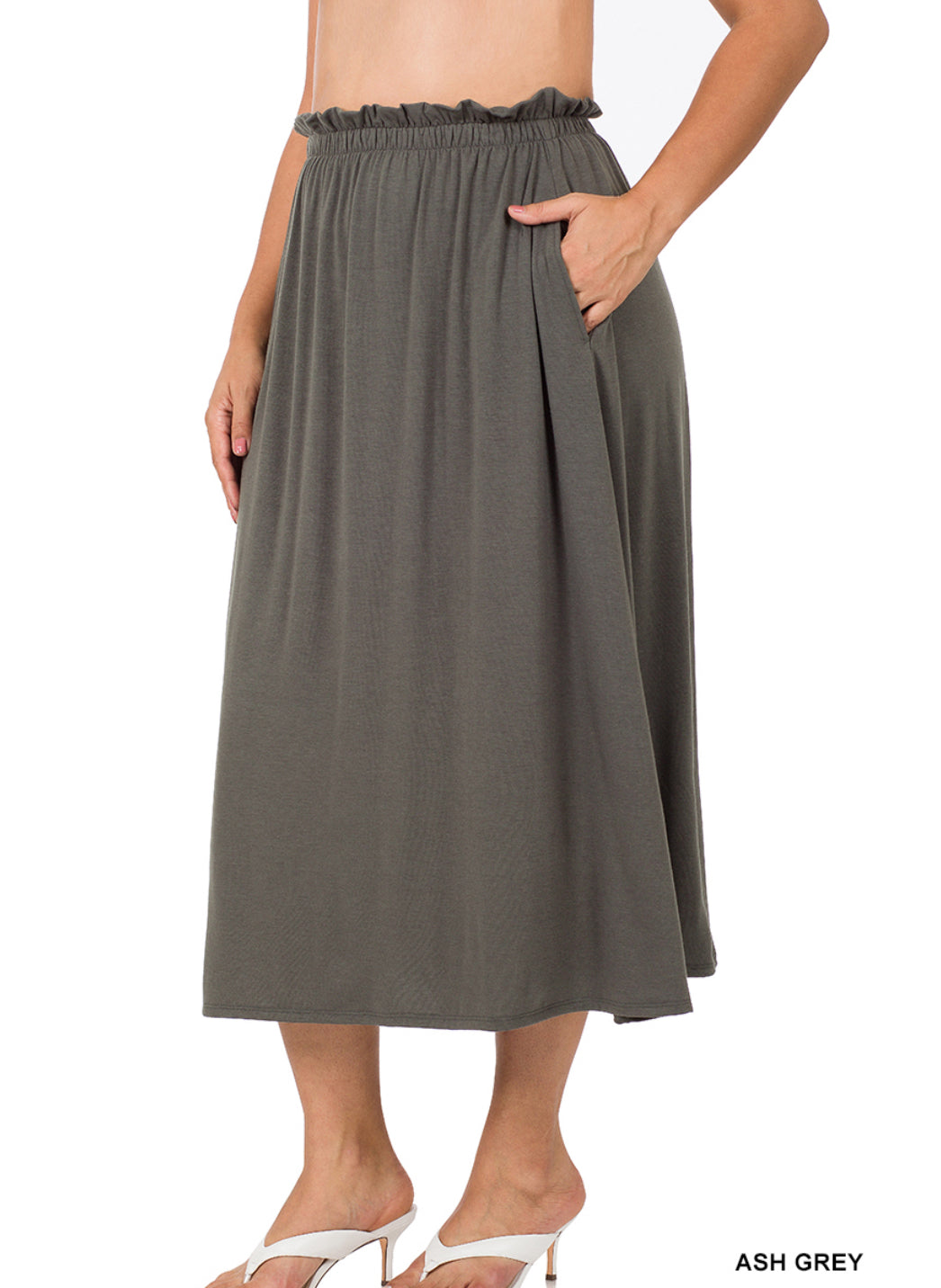 Zenana Paperbag Waist Midi Skirt With Pockets