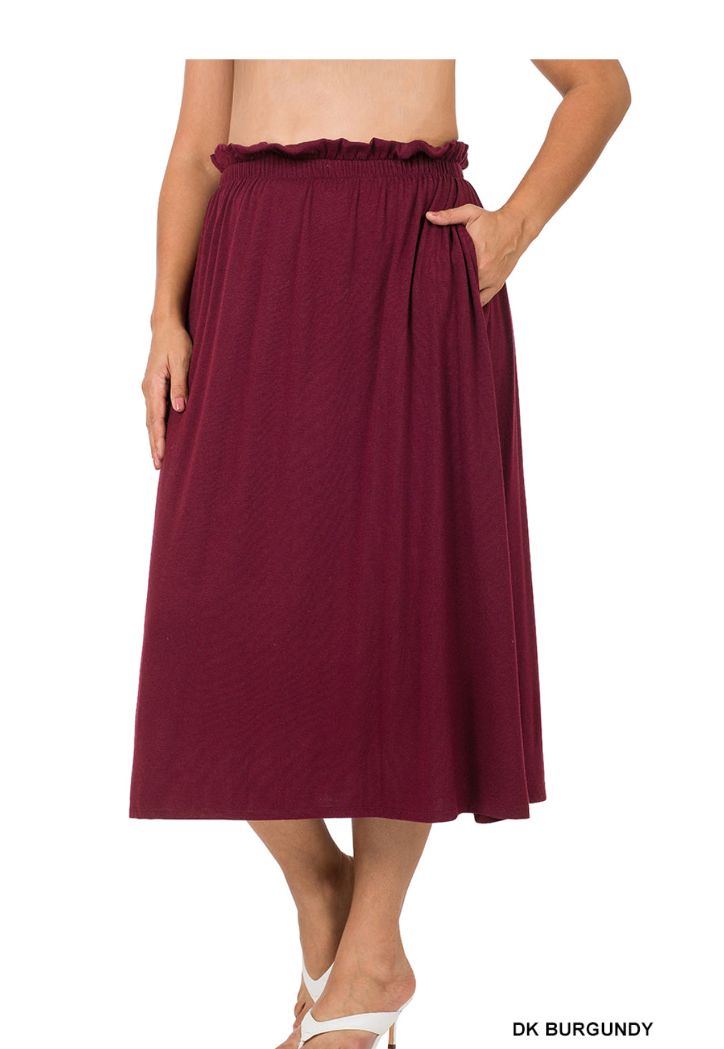 Zenana Paperbag Waist Midi Skirt With Pockets