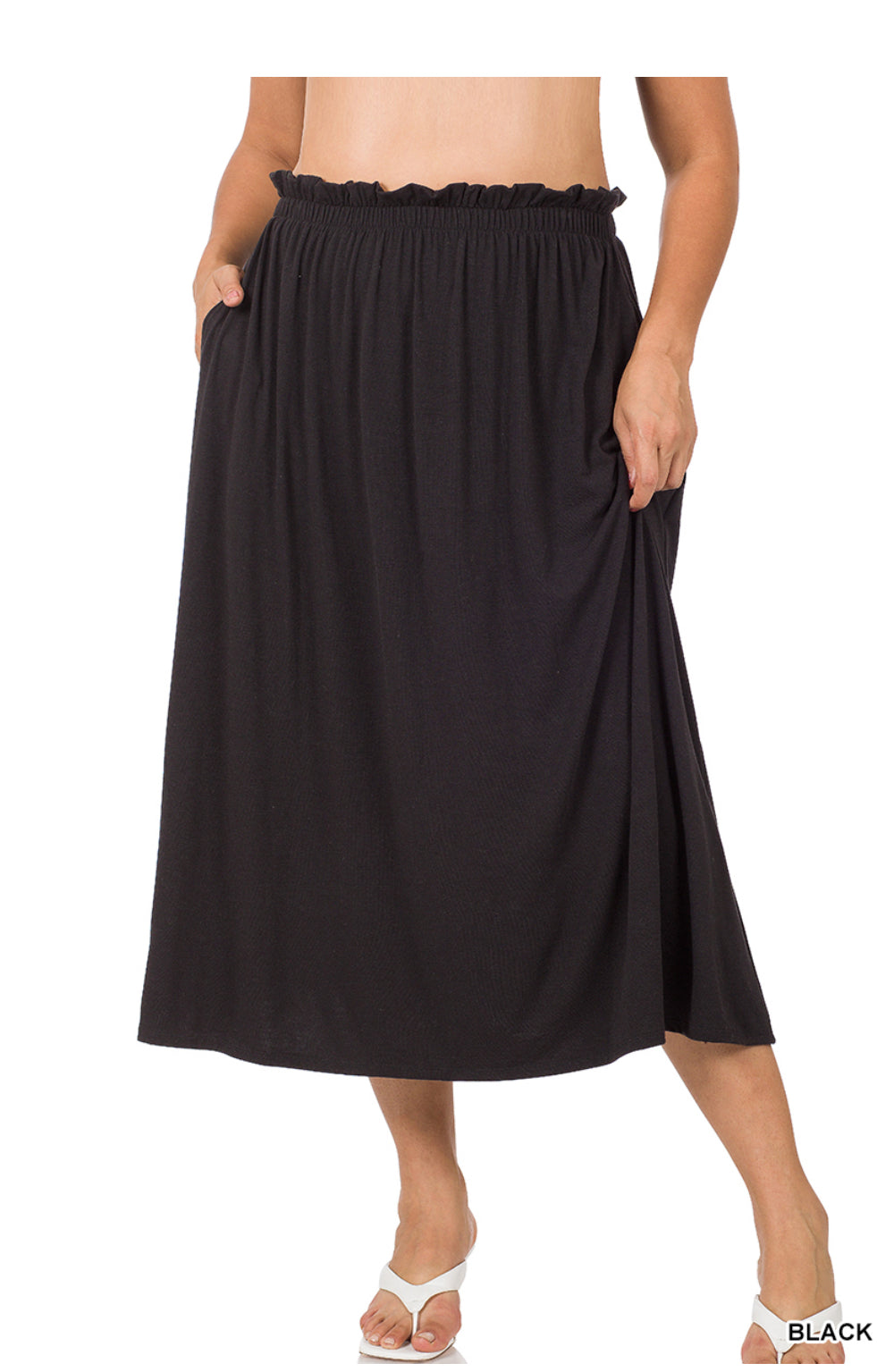 Zenana Paperbag Waist Midi Skirt With Pockets